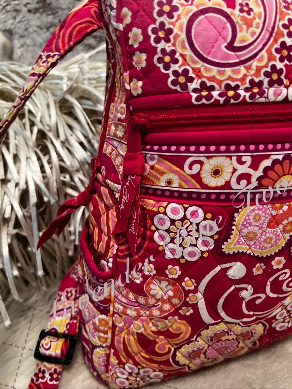 VERA BRADLEY Raspberry Fizz 2008 Zip Front Mini Backpack USA Zip Close Red Pink